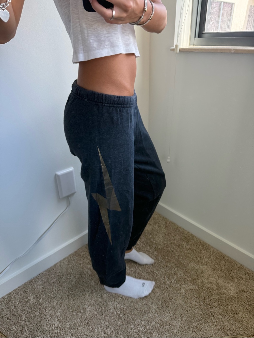 Aviator nation black sweatpants with gold lightning bolt